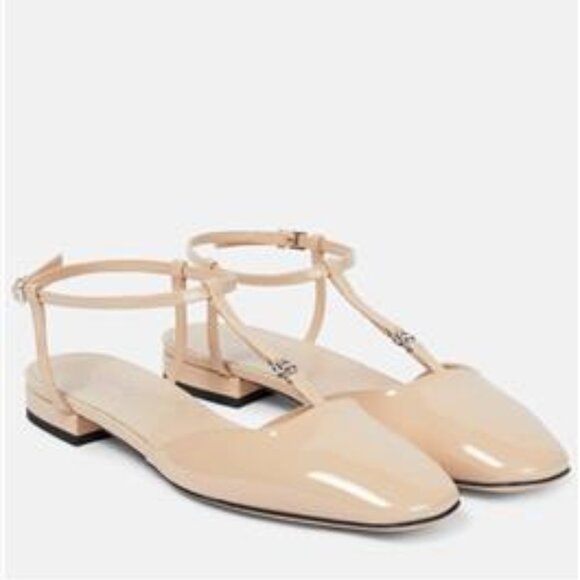 Gucci Marmont Double G Patent T Strap Ballerina Ballet Flat Sandals Size 39 - Picture 1 of 9